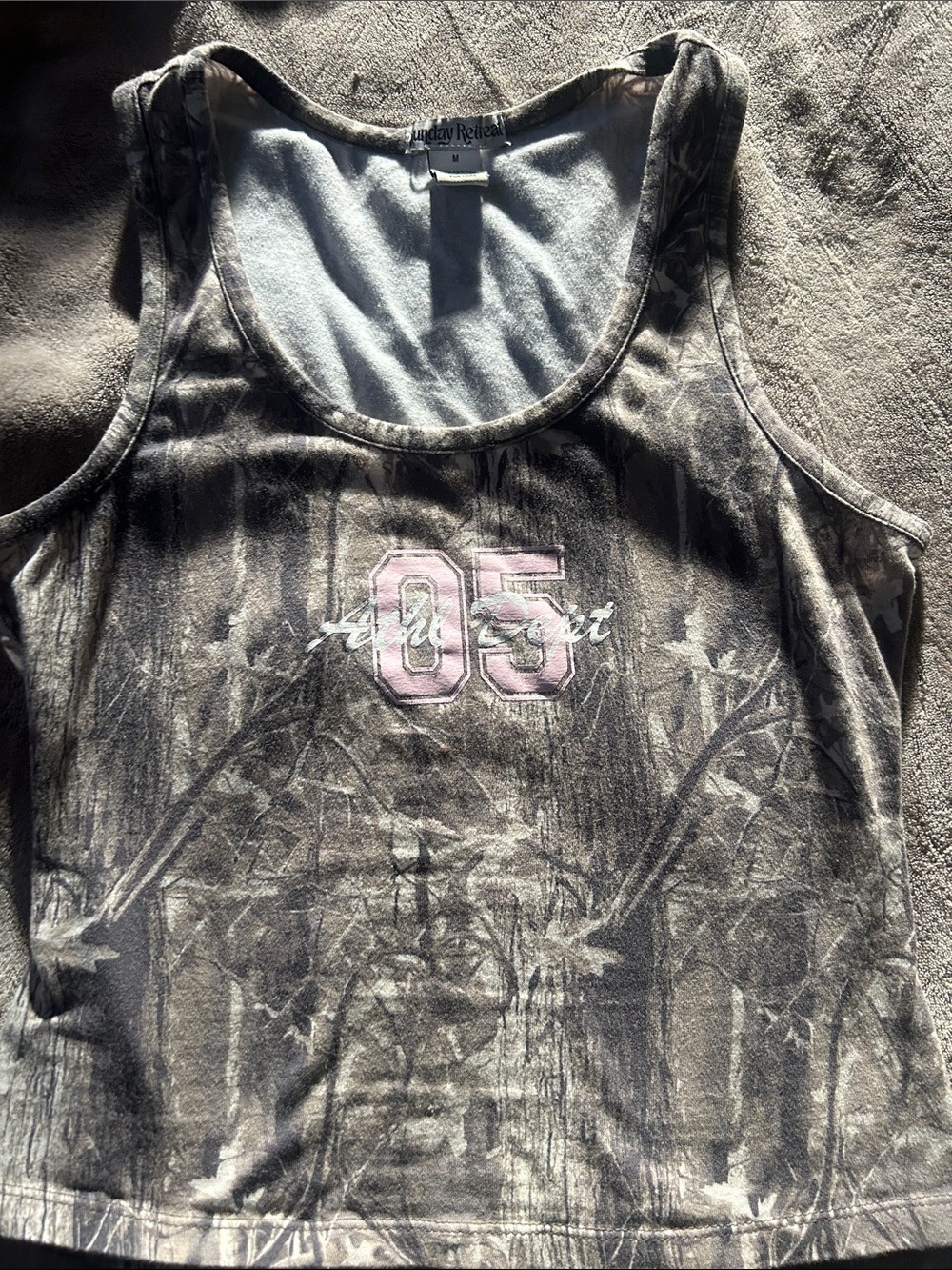 Gray Camo Tank Top with Pink '05' Graphic by No Boundaries